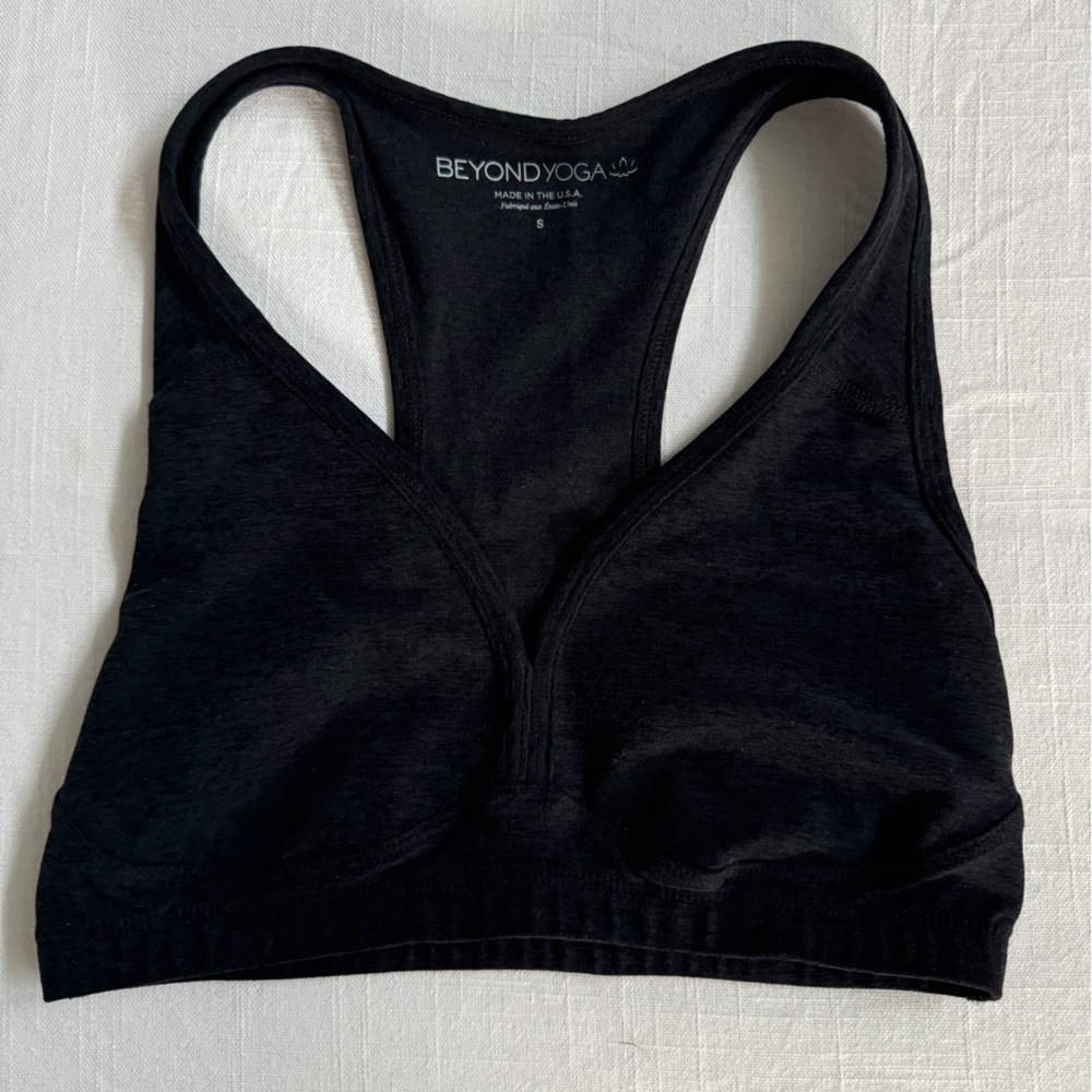 Beyond Yoga Spacedye Lift Your Spirits Bra in charcoal.